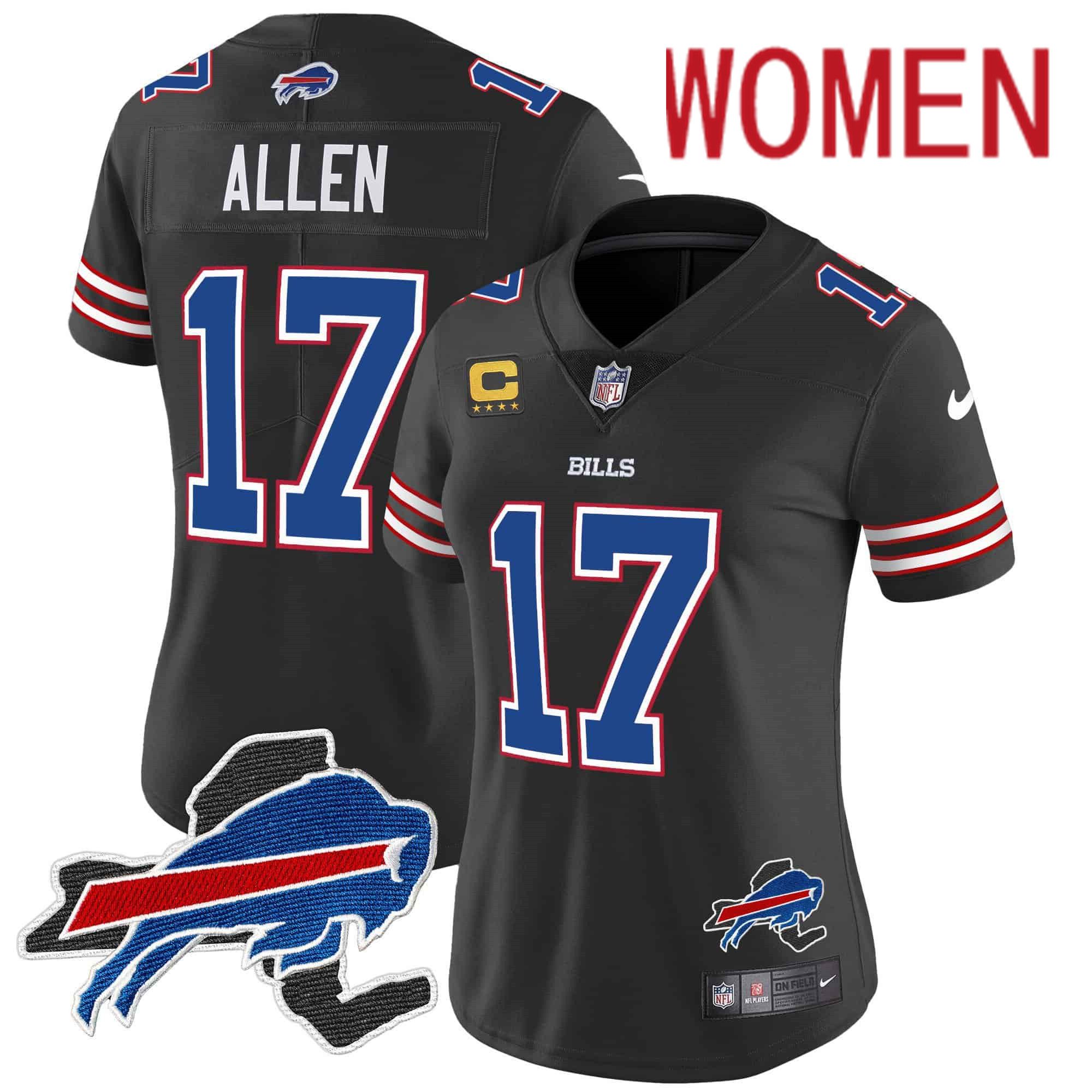 Women Buffalo Bills 17 Allen Black 2024 Nike Patch Vapor Limited NFL Jersey style 1